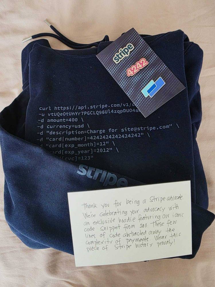 Stripe Stripe Advocates hoodie with code print + note