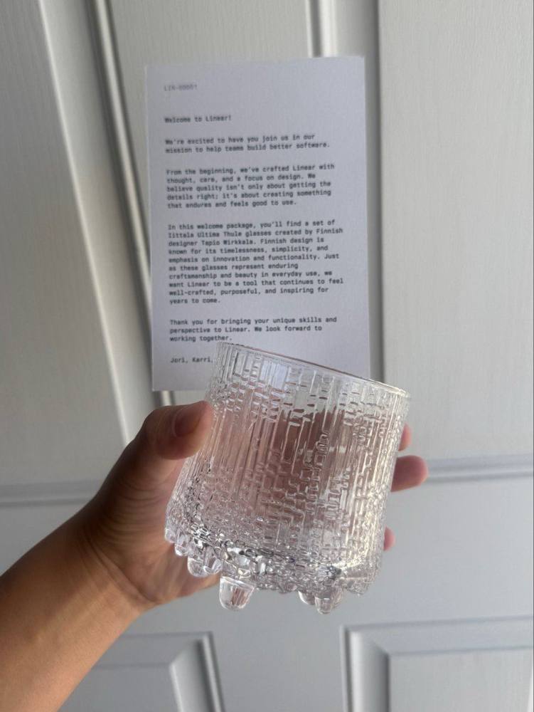 Linear Iittala Ultima Thule glasses (collab gift)