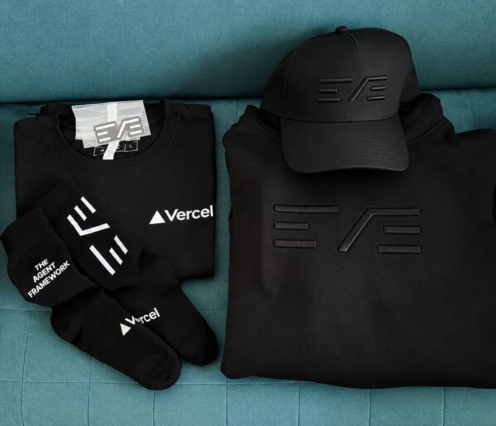 Vercel EVE embossed hoodie + cap + tee + socks (OSS program)