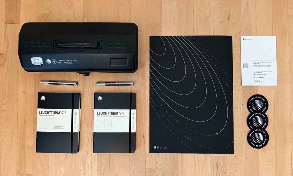 Linear Black stationery kit: notebooks, pens, coasters